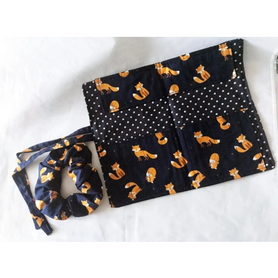 Fox Pencil Roll: Handmade Cotton Fabric Pencil Case, Back ..