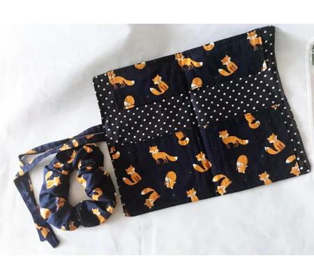 Fox Pencil Roll: Handmade Cotton Fabric Pencil Case, Back to School