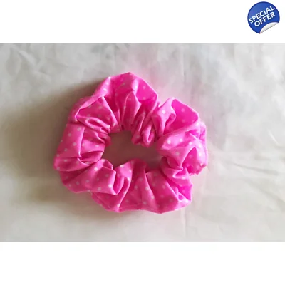 Pink polka scrunchie, cotton fabric hair accessory