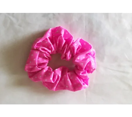 Pink polka scrunchie, cotton fabric hair accessory