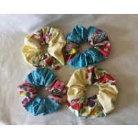 Patchwork Floral Scrunchies, Pink, Blue, Yellow, Black Floral Polka Dot Scrunchies, handmade Yorkshi