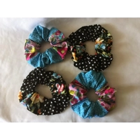 Patchwork Floral Scrunchies, Pink, Blue, Yellow, Black Floral Polka Dot Scrunchies, handmade Yorkshi