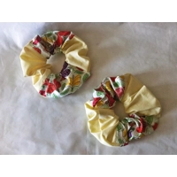 Patchwork Floral Scrunchies, Pink, Blue, Yellow, Black Floral Polka Dot Scrunchies, handmade Yorkshi