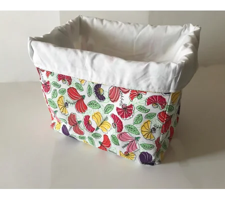 White Floral fabric storage box, cotton basket, storage caddy handmade in Yorkshire