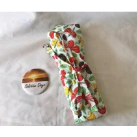 Make Up Brush Roll - Green Floral Cotton Brush Travel Storage, Handmade