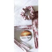 Black Floral Scrunchie, Pink Cotton Handmade Hair Tie - Yorkshire