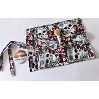 Halloween Gothic Red Skulls Make Up Brush Roll Storage, Skull Goth Cotton Fabric Brush Organiser, Le