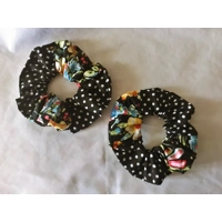 Patchwork Floral Scrunchies, Pink, Blue, Yellow, Black Floral Polka Dot Scrunchies, handmade Yorkshi