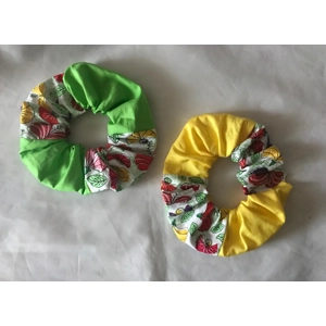 Patchwork Floral Scrunchies, Green Scrunchie, Yellow Floral Scrunchie, Handmade Cotton Hair Accessor