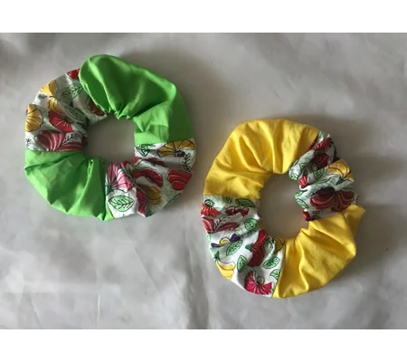 Patchwork Floral Scrunchies, Green Scrunchie, Yellow Scrunchie, Handmade Cotton Hair Accessory
