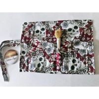 Halloween Gothic Red Skulls Make Up Brush Roll Storage, Skull Goth Cotton Fabric Brush Organiser, Le