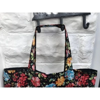 Black Floral Print Cotton Shopping Bag: Handmade Eco-Friendly Lined Bag