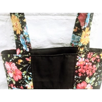 Black Floral Patchwork Cotton Shoulder Bag: Handmade Eco-Friendly Lined Tote Bag