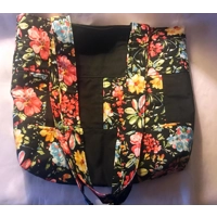 Black Floral Patchwork Cotton Shoulder Bag: Handmade Eco-Friendly Lined Tote Bag