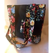 Black Floral Patchwork Cotton Shoulder Bag: Handmade Eco-Friendly Lined Tote Bag