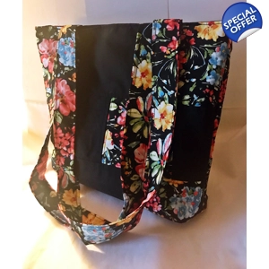 Black Floral Patchwork Cotton Shoulder Bag: Handmade Eco-Friendly Lined Tote Bag