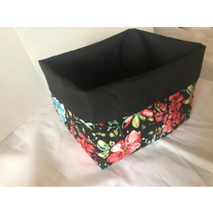 Black Floral Fabric Storage Box: Black Cotton Basket, Hand..