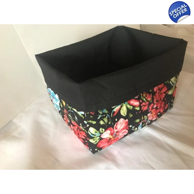 Black Floral Fabric Storage Box: Black Cotton Basket