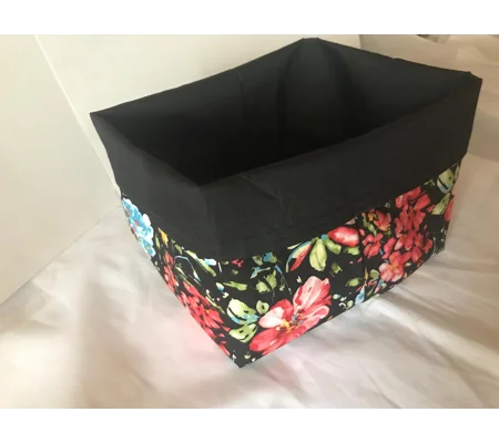 Black Floral Fabric Storage Box: Black Cotton Basket