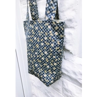 Blue Floral Patchwork Cotton Shoulder Bag: Handmade Eco-Friendly Lined Tote Bag