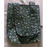 Blue Floral Patchwork Cotton Shoulder Bag: Handmade Eco-Friendly Lined Tote Bag