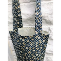 Blue Floral Patchwork Cotton Shoulder Bag: Handmade Eco-Friendly Lined Tote Bag