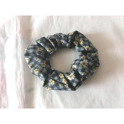 Blue Floral Scrunchie, Cotton Hair Tie