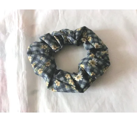 Blue Floral Scrunchie, Cotton Hair Tie