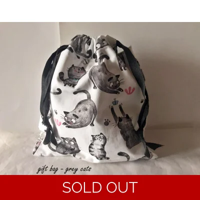 Cat Fabric Gift Bag, Reusable Cotton Drawstring Bag