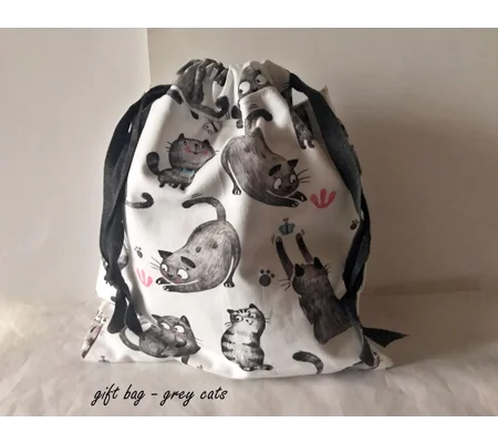 Cat Fabric Gift Bag, Reusable Cotton Drawstring Bag