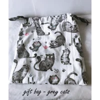 Grey Cat Eco-Friendly Fabric Gift Bag, Reusable Drawstring Bag