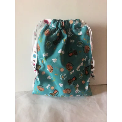 Green Cats Drawstring Gift Bag, Eco-Friendly Reusable Fabric Gift Bag, Handmade in Yorkshire