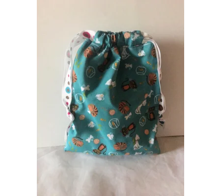Green Cats Drawstring Gift Bag, Eco-Friendly Reusable Fabric Gift Bag, Handmade in Yorkshire