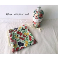 White Floral Gift Bags - Drawstring Reusable Fabric Gift Bags, Small and Medium Eco-Friendly Lined C