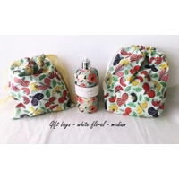 White Floral Gift Bags - Drawstring Reusable Fabric Gift Bags, Small and Medium Eco-Friendly Lined C