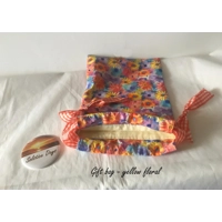 Yellow Floral Fabric Gift Bag, Eco-Friendly Reusable Cotton Bag, Handmade in Yorkshire