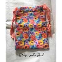 Yellow Floral Fabric Gift Bag, Eco-Friendly Reusable Cotton Bag, Handmade in Yorkshire