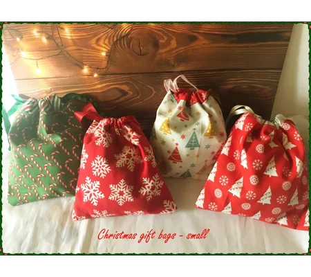 Christmas Gift Bags - Eco-Friendly Reusable Fabric Drawstring Bag, Handmade Yorkshire