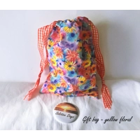 Yellow Floral Fabric Gift Bag, Eco-Friendly Reusable Cotton Bag, Handmade in Yorkshire
