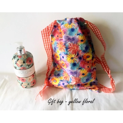 Yellow Floral Fabric Gift Bag, Eco-Friendly Reusable Cotton Bag, Handmade in Yorkshire