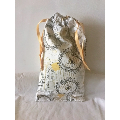 Bee Fabric Gift Bag: Drawstring Cotton Lined Bag, Handmade