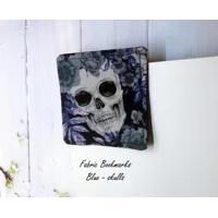 Skulls Corner Bookmark - Gothic gift - Blue Fabric Bookmark