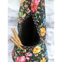 Black Floral Wigwam Peg Bag, Flip & Clip Cotton Storage Bag for Pegs, handmade in Yorkshire