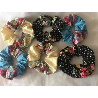 Patchwork Scrunchies, Eco Friendly Hair Accessories Pink, Blue, Yellow, Black Floral Polka Dot Scrun