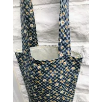 Blue Floral Cotton Tote Bag: Handmade Eco-Friendly Lined Shoulder Bag