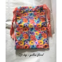 Lined Yellow Floral Fabric Gift Bag, Eco-Friendly Reusable Drawstring Cotton Bag, Handmade in Yorksh