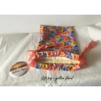 Lined Yellow Floral Fabric Gift Bag, Eco-Friendly Reusable Drawstring Cotton Bag, Handmade in Yorksh