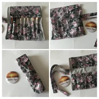 Floral Makeup Brush Roll: Grey Roses Cotton Storage Case, Handmade in Yorkshire