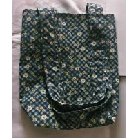 Blue Floral Cotton Tote Bag: Handmade Eco-Friendly Lined Shoulder Bag
