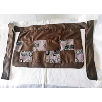 Brown Motorcycle Print Utility Apron: Patchwork Cotton, Tie Waist Pinny - Handmade